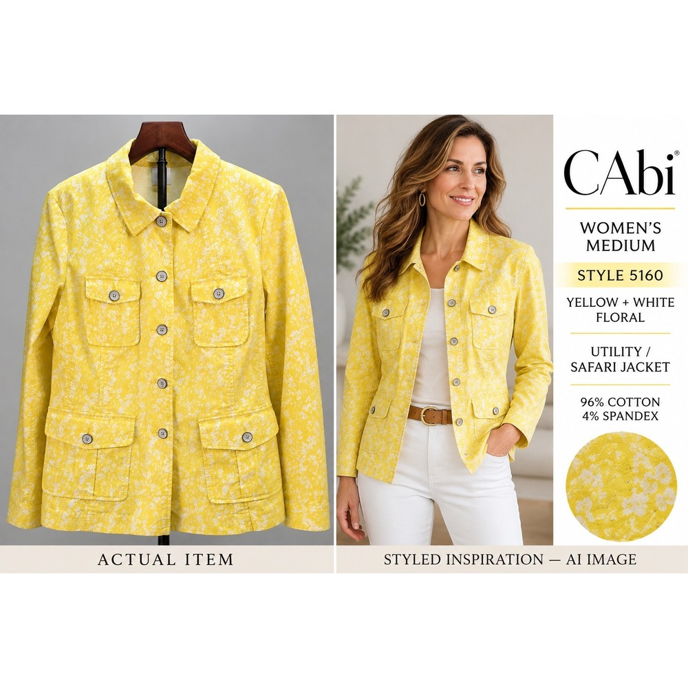 CAbi Field of Daisies Floral Cargo Blazer Stretch Vibrant Yellow Sz Med‎